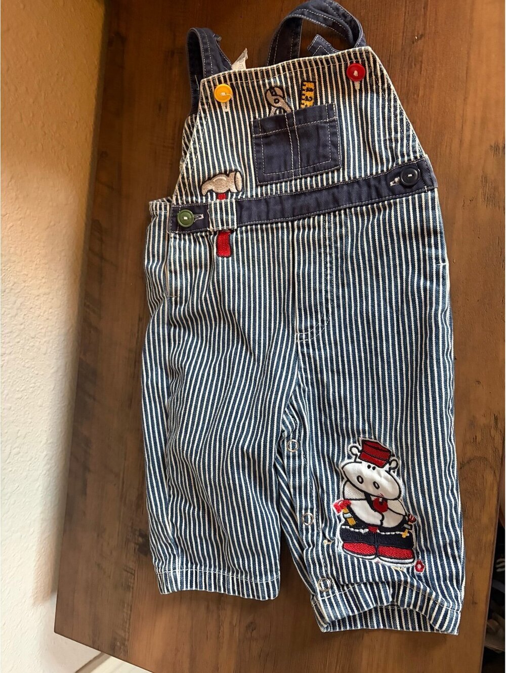 Tool striped denim overalls size 3-6months. Older style. No brand